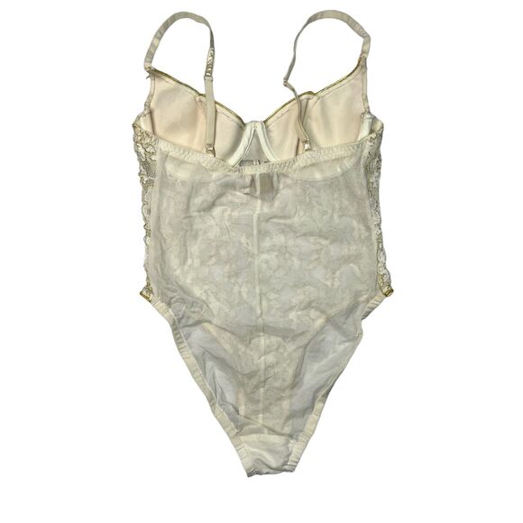 Victorias Secret VTG Bodysuit Teddy Lingerie Sheer Underwire Gold White 36 Small - Picture 2 of 8